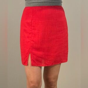 Linen- blend Red Mini Skirt